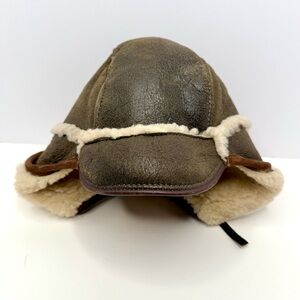 Vintage Brown Shearling Trapper Aviator Hat